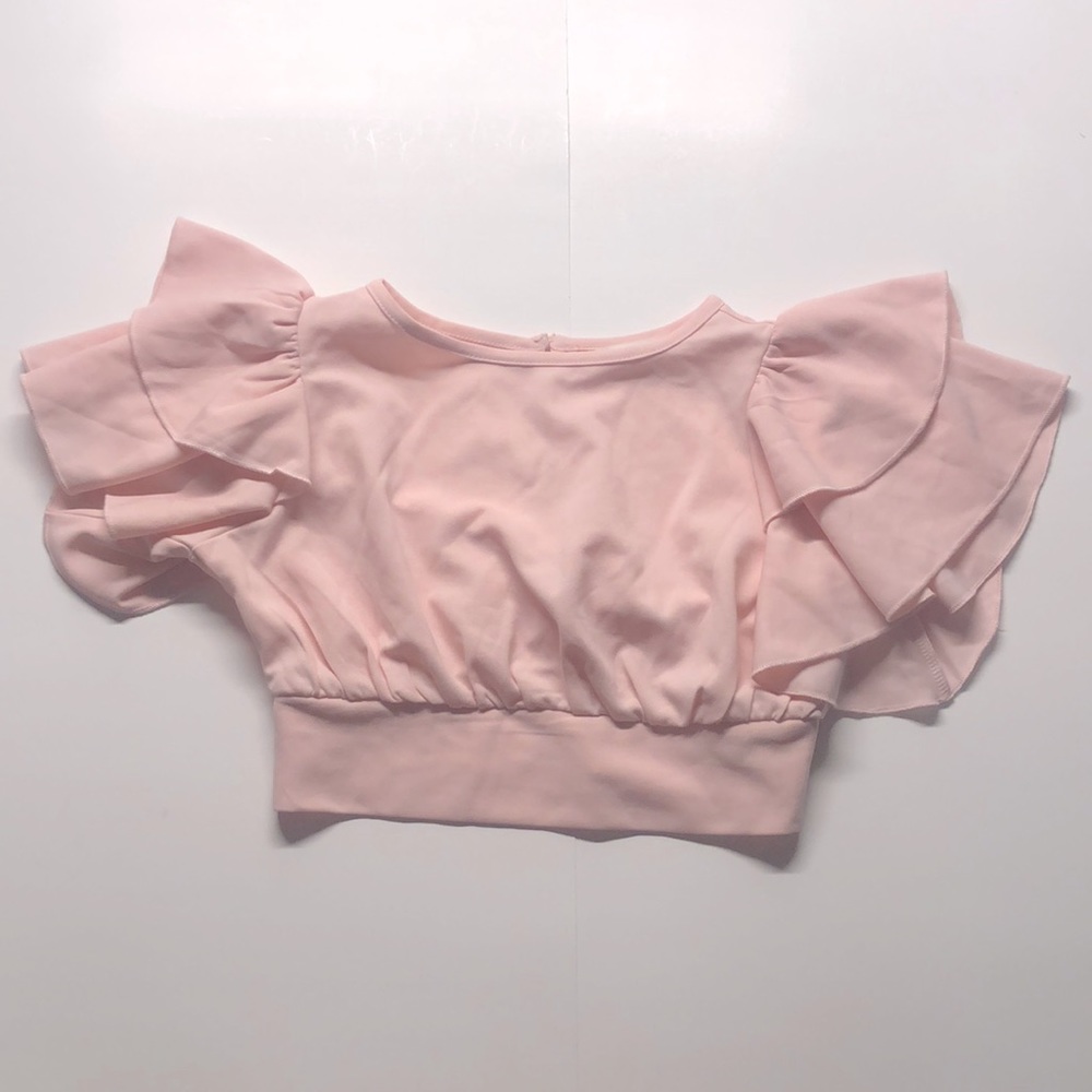 SHEIN girls layered flutter sleeve wide hem crop top